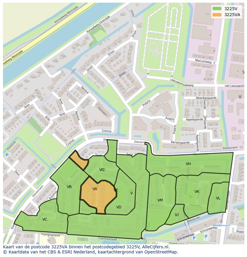 Afbeelding van het postcodegebied 3225 VA op de kaart.