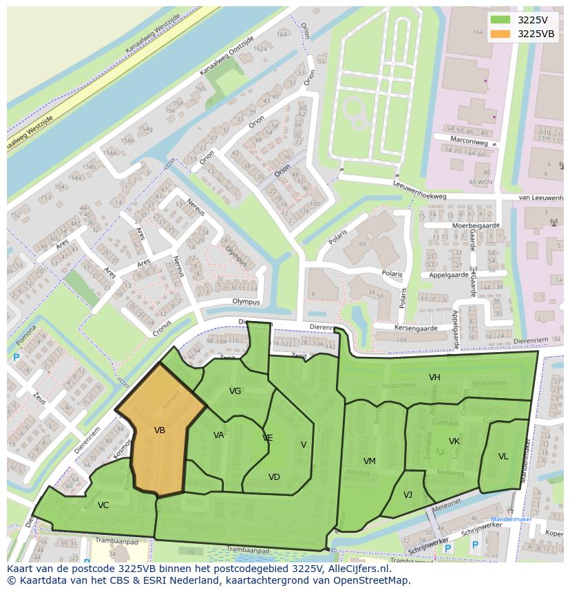 Afbeelding van het postcodegebied 3225 VB op de kaart.