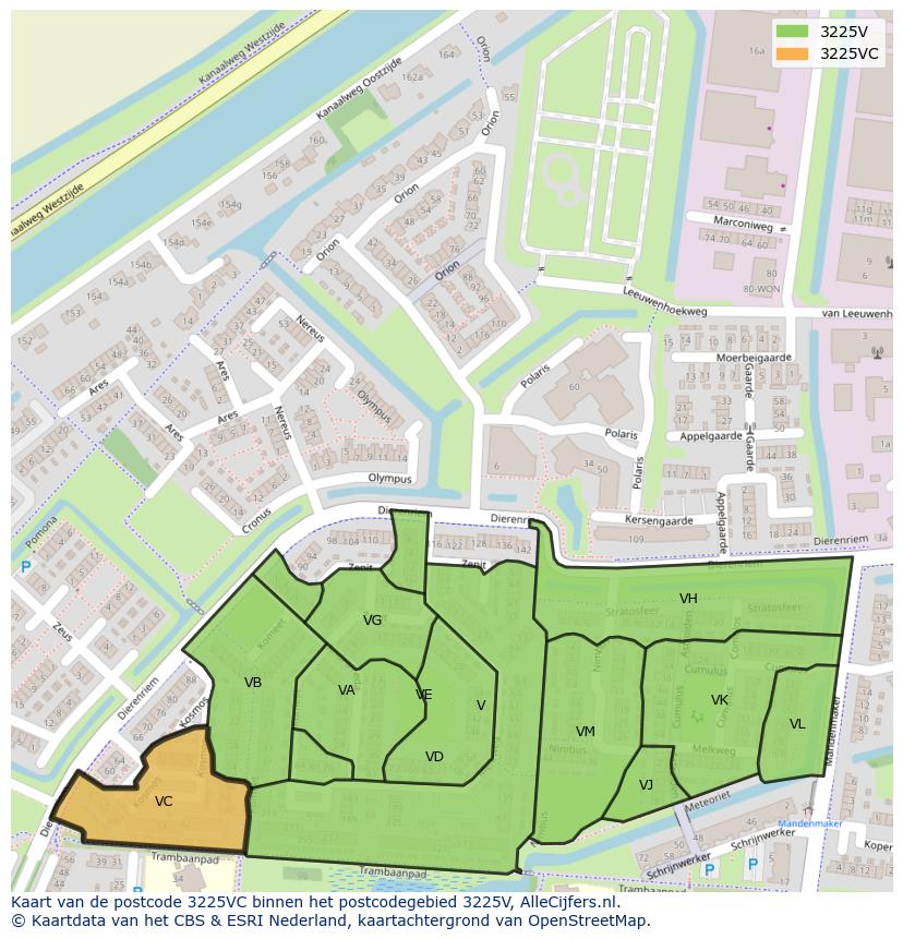 Afbeelding van het postcodegebied 3225 VC op de kaart.