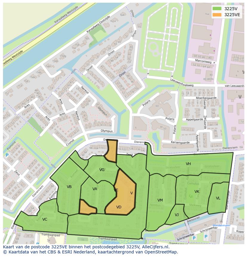Afbeelding van het postcodegebied 3225 VE op de kaart.