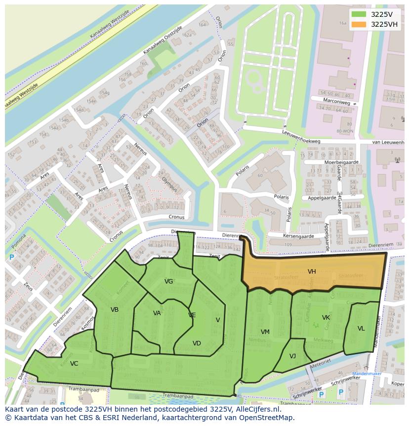 Afbeelding van het postcodegebied 3225 VH op de kaart.