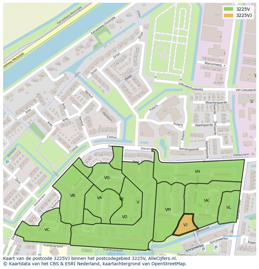 Afbeelding van het postcodegebied 3225 VJ op de kaart.