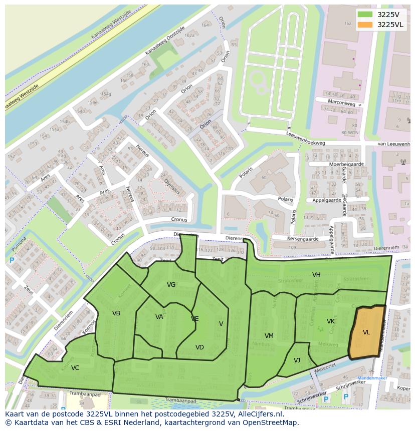 Afbeelding van het postcodegebied 3225 VL op de kaart.