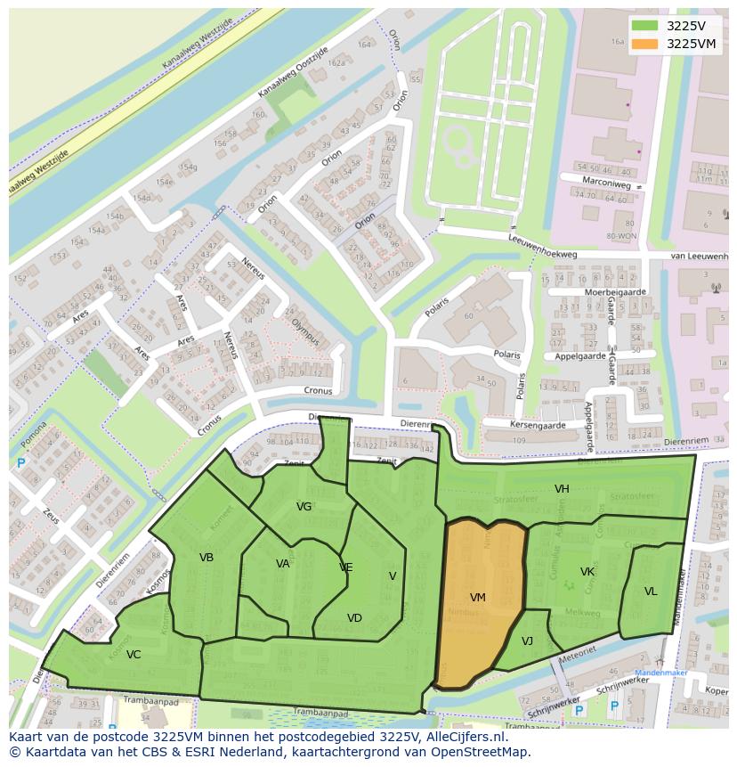 Afbeelding van het postcodegebied 3225 VM op de kaart.