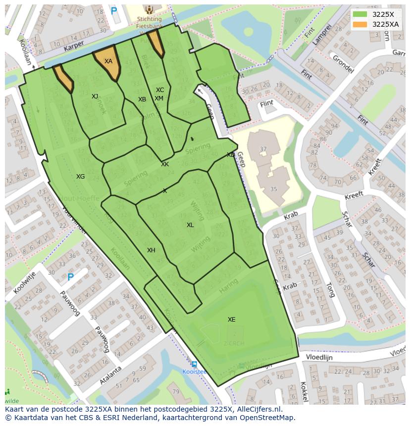 Afbeelding van het postcodegebied 3225 XA op de kaart.