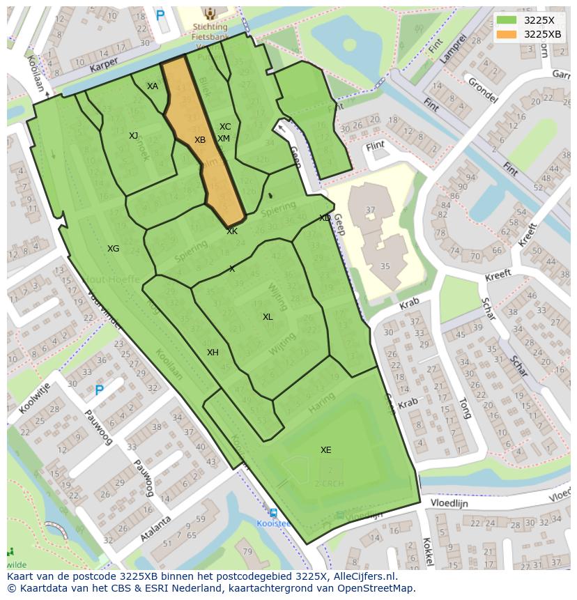 Afbeelding van het postcodegebied 3225 XB op de kaart.