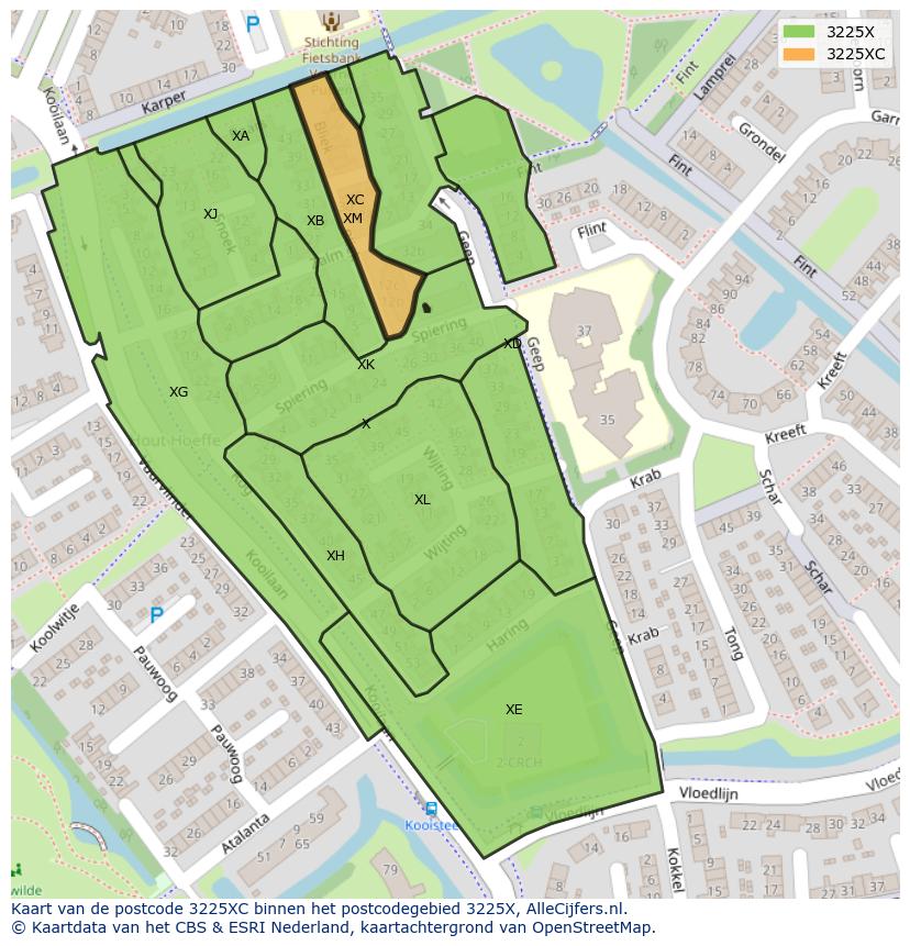 Afbeelding van het postcodegebied 3225 XC op de kaart.