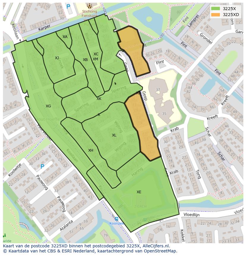 Afbeelding van het postcodegebied 3225 XD op de kaart.