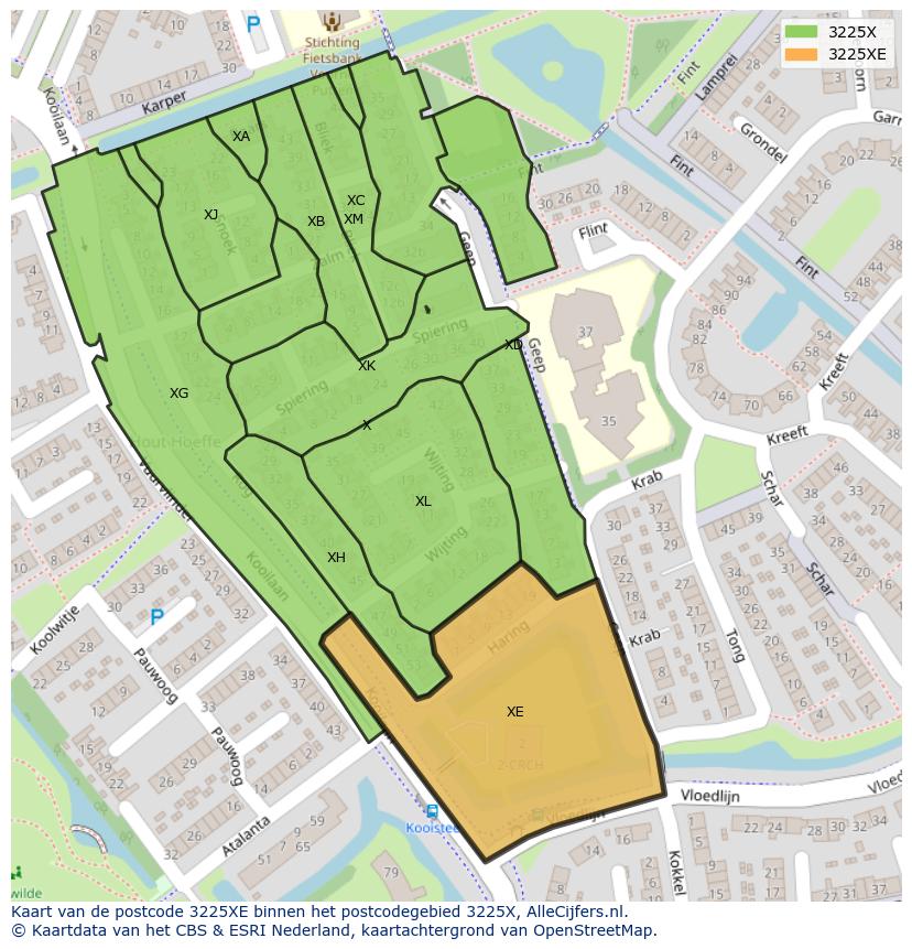 Afbeelding van het postcodegebied 3225 XE op de kaart.