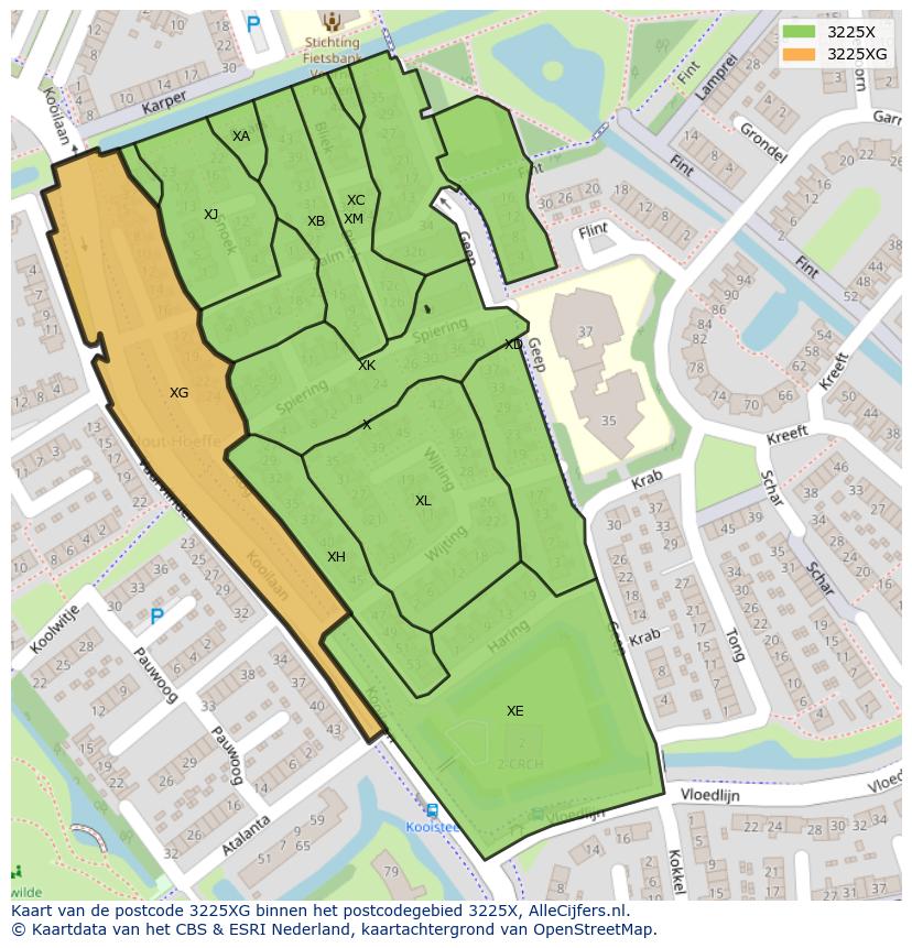 Afbeelding van het postcodegebied 3225 XG op de kaart.