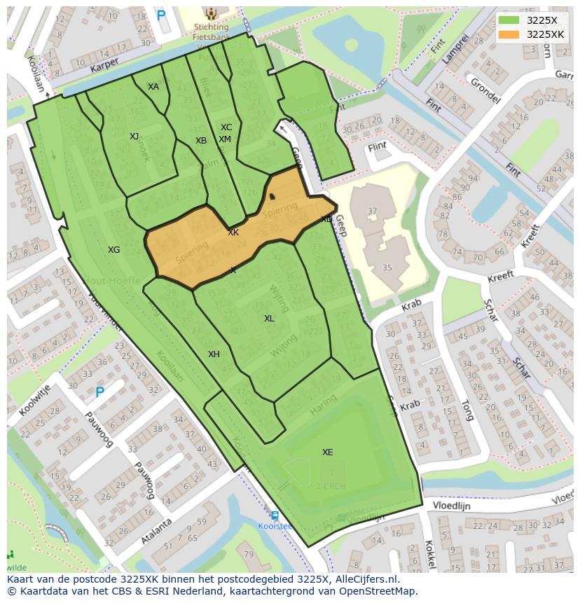 Afbeelding van het postcodegebied 3225 XK op de kaart.