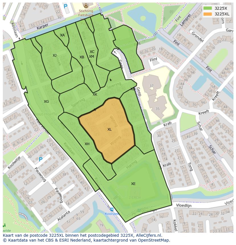 Afbeelding van het postcodegebied 3225 XL op de kaart.