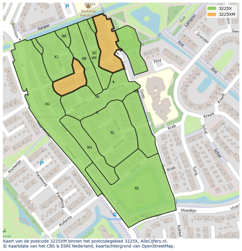 Afbeelding van het postcodegebied 3225 XM op de kaart.