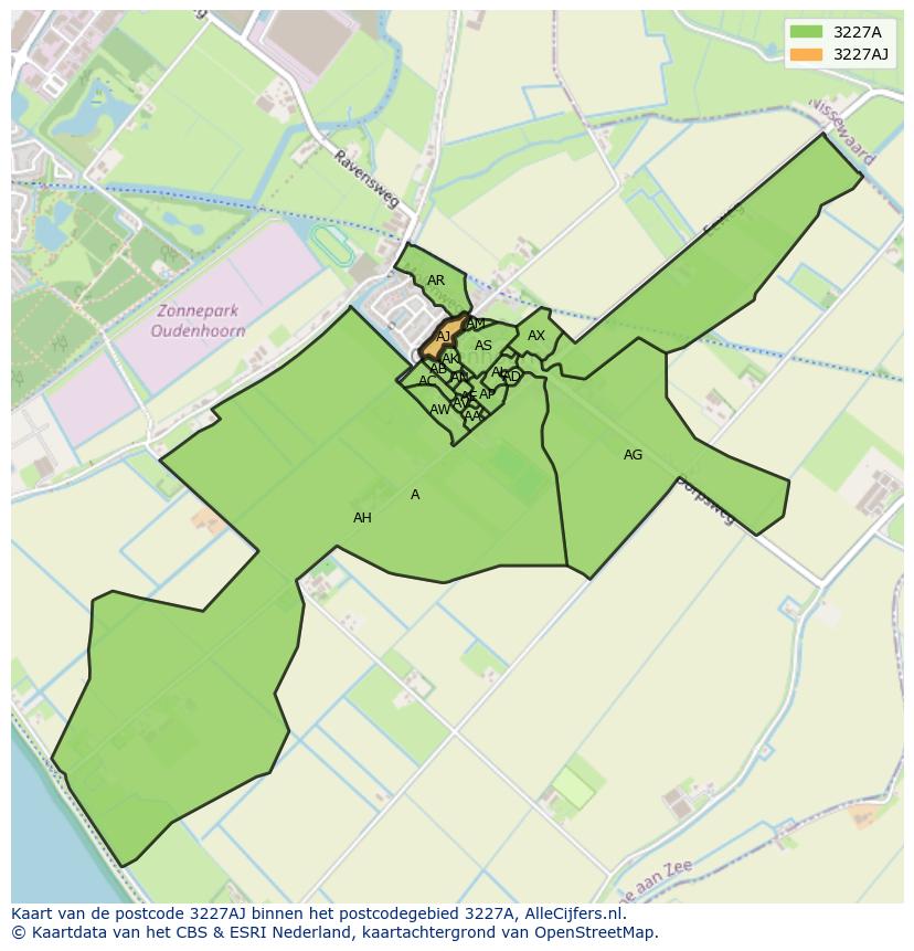 Afbeelding van het postcodegebied 3227 AJ op de kaart.