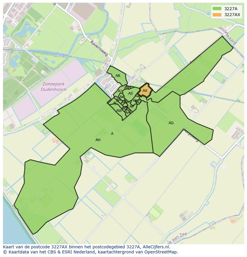 Afbeelding van het postcodegebied 3227 AX op de kaart.