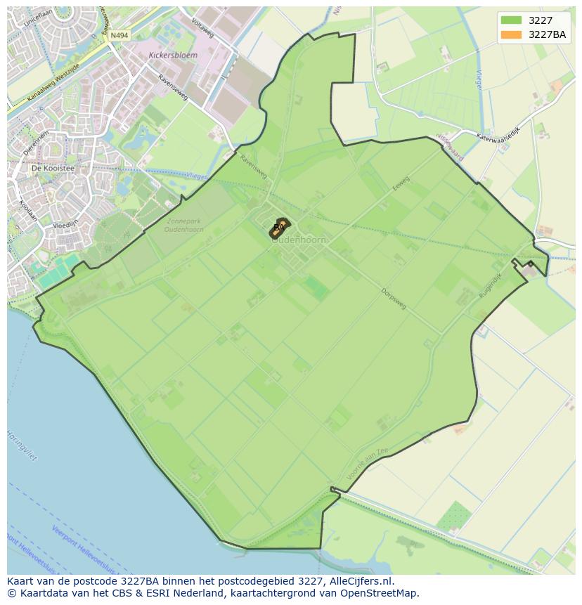Afbeelding van het postcodegebied 3227 BA op de kaart.
