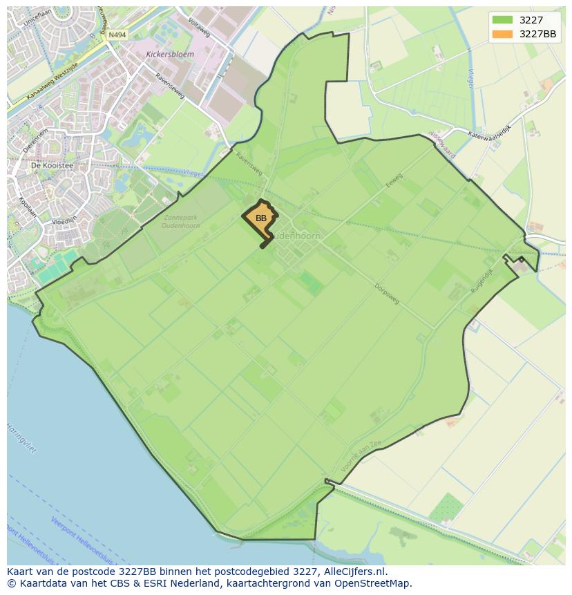 Afbeelding van het postcodegebied 3227 BB op de kaart.