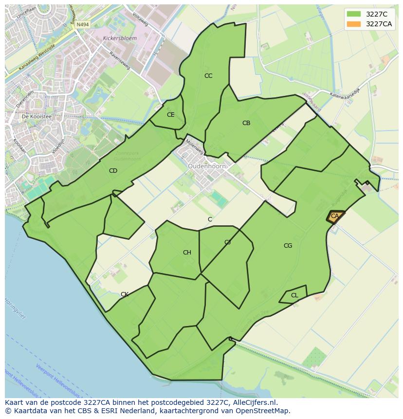 Afbeelding van het postcodegebied 3227 CA op de kaart.