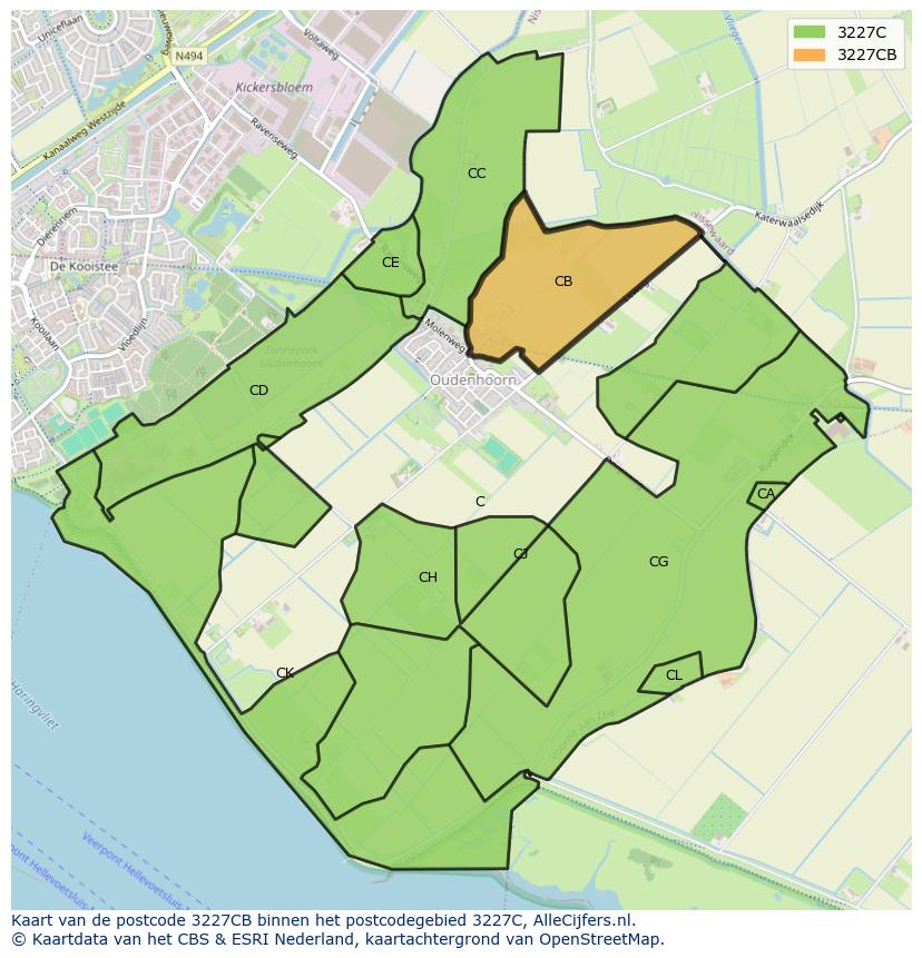 Afbeelding van het postcodegebied 3227 CB op de kaart.