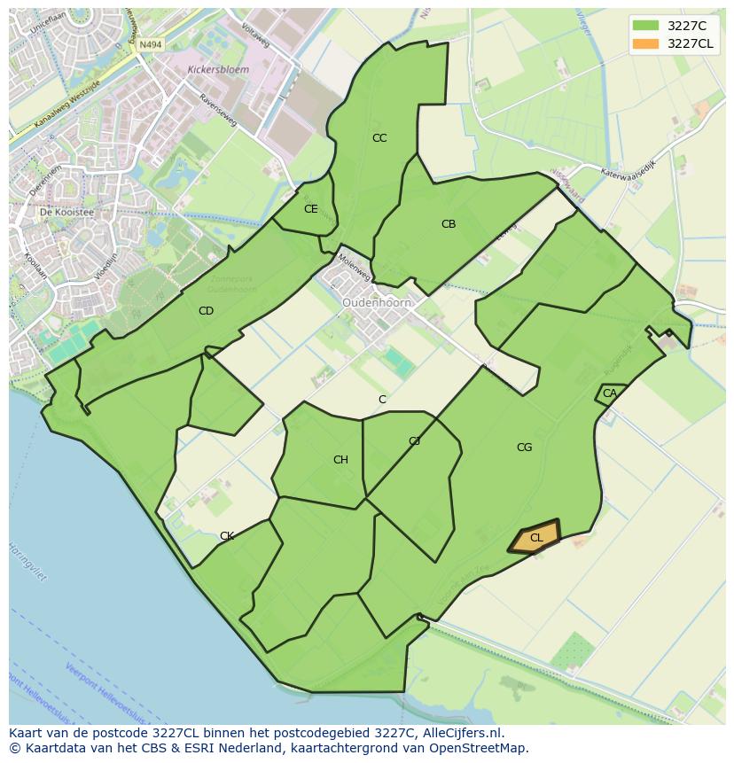 Afbeelding van het postcodegebied 3227 CL op de kaart.