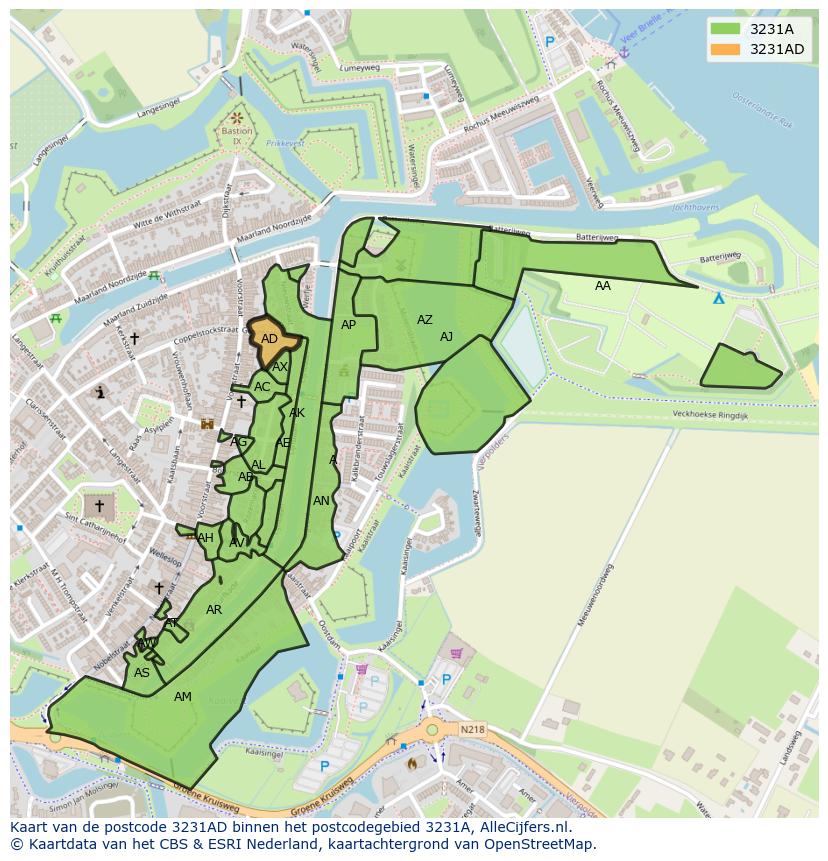Afbeelding van het postcodegebied 3231 AD op de kaart.