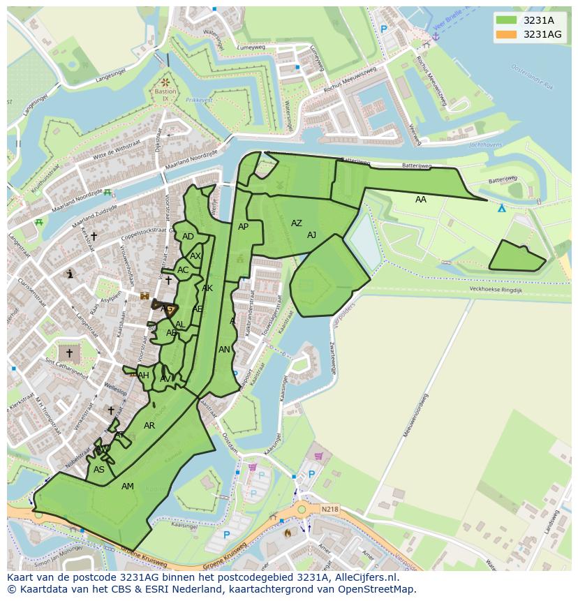 Afbeelding van het postcodegebied 3231 AG op de kaart.