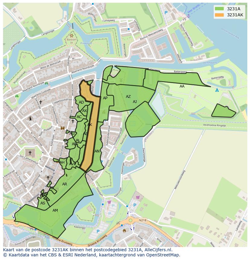 Afbeelding van het postcodegebied 3231 AK op de kaart.