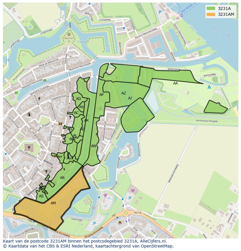 Afbeelding van het postcodegebied 3231 AM op de kaart.