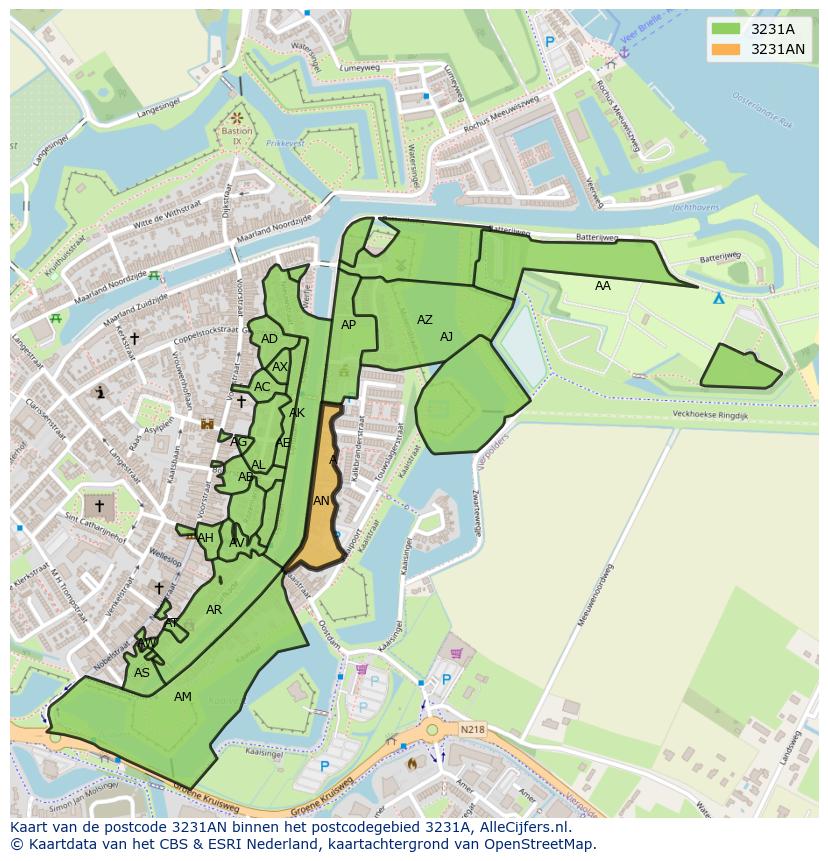 Afbeelding van het postcodegebied 3231 AN op de kaart.