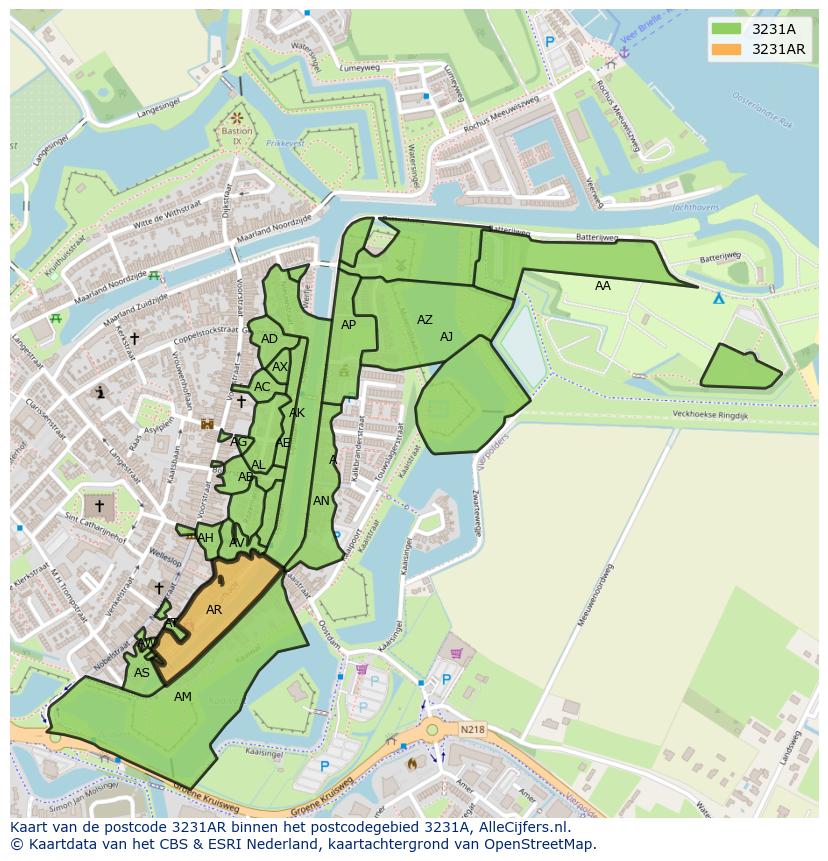 Afbeelding van het postcodegebied 3231 AR op de kaart.
