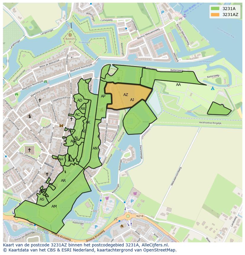 Afbeelding van het postcodegebied 3231 AZ op de kaart.