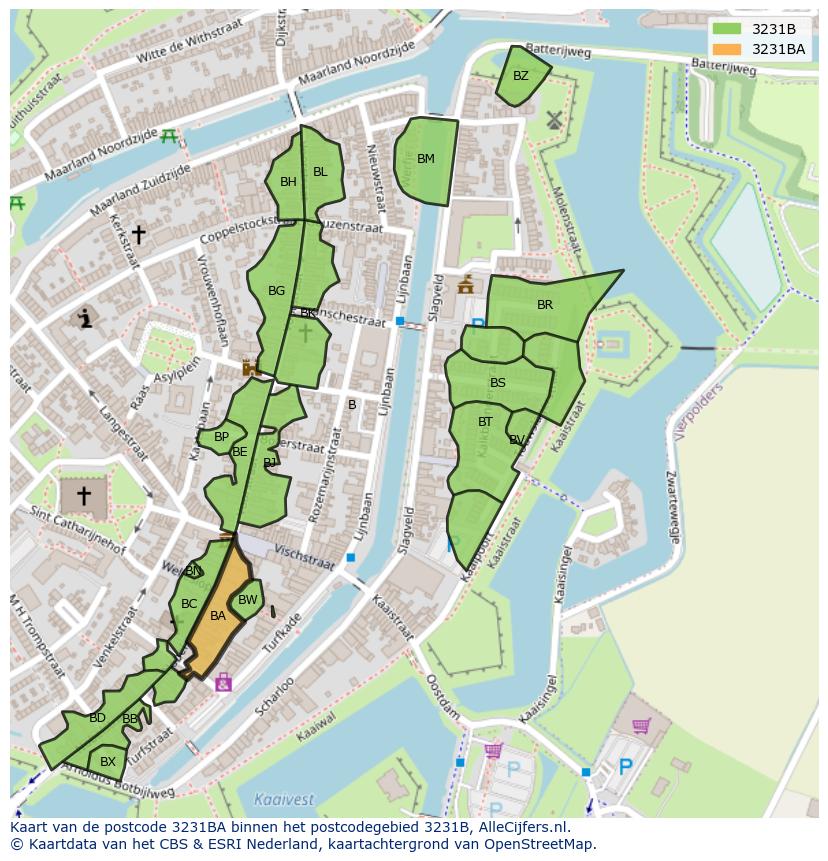 Afbeelding van het postcodegebied 3231 BA op de kaart.