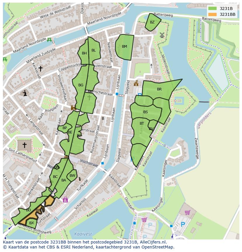 Afbeelding van het postcodegebied 3231 BB op de kaart.