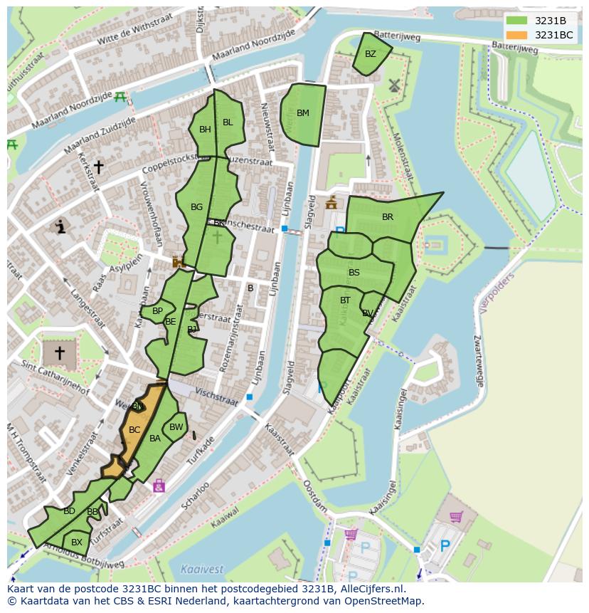 Afbeelding van het postcodegebied 3231 BC op de kaart.