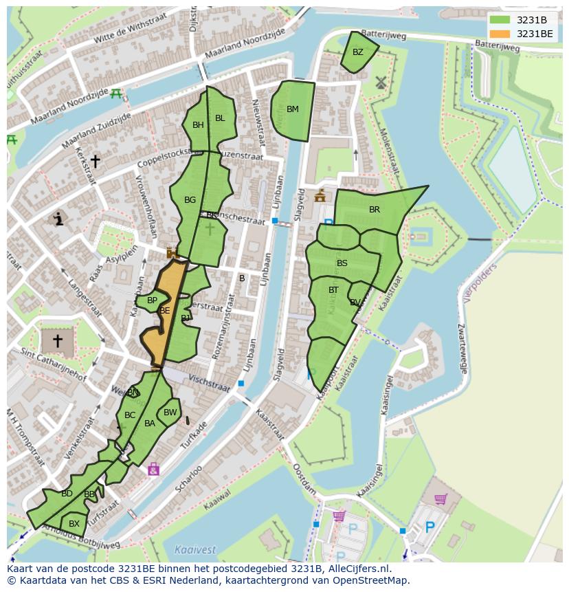 Afbeelding van het postcodegebied 3231 BE op de kaart.