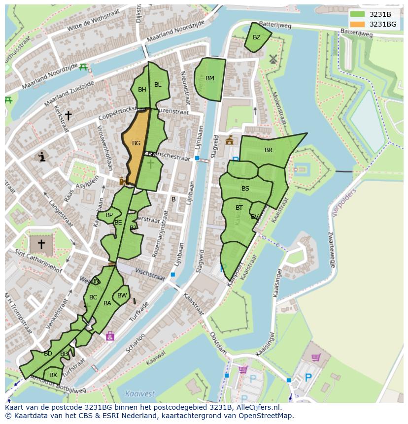 Afbeelding van het postcodegebied 3231 BG op de kaart.