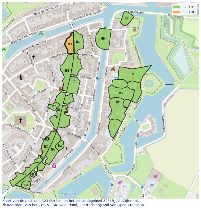 Afbeelding van het postcodegebied 3231 BH op de kaart.