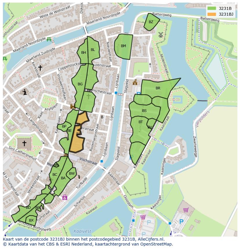 Afbeelding van het postcodegebied 3231 BJ op de kaart.