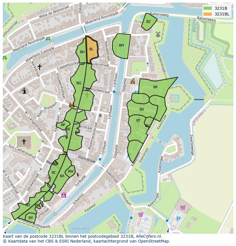 Afbeelding van het postcodegebied 3231 BL op de kaart.