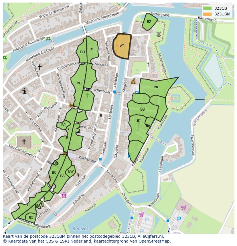 Afbeelding van het postcodegebied 3231 BM op de kaart.