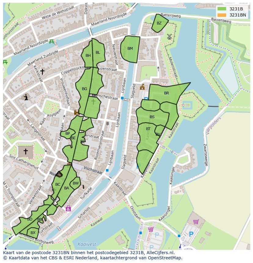 Afbeelding van het postcodegebied 3231 BN op de kaart.
