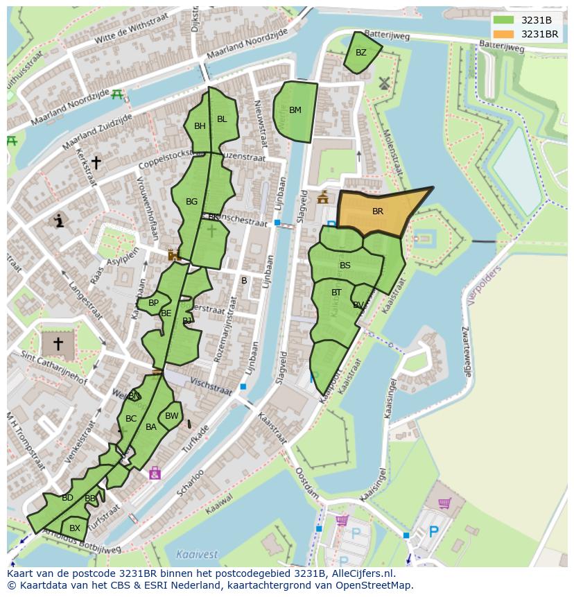 Afbeelding van het postcodegebied 3231 BR op de kaart.
