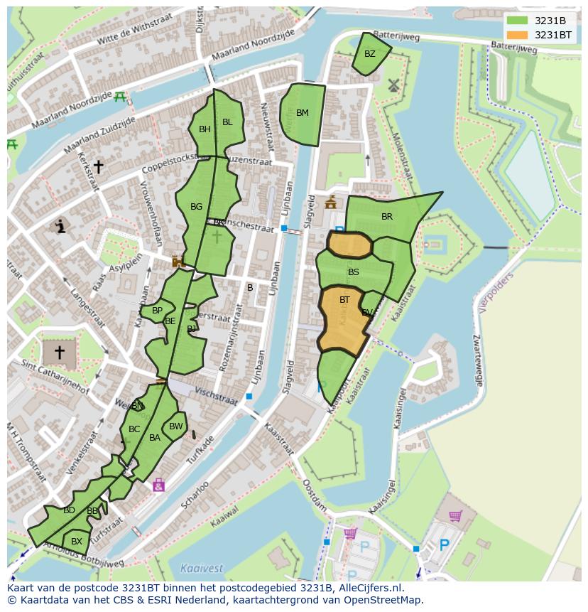 Afbeelding van het postcodegebied 3231 BT op de kaart.