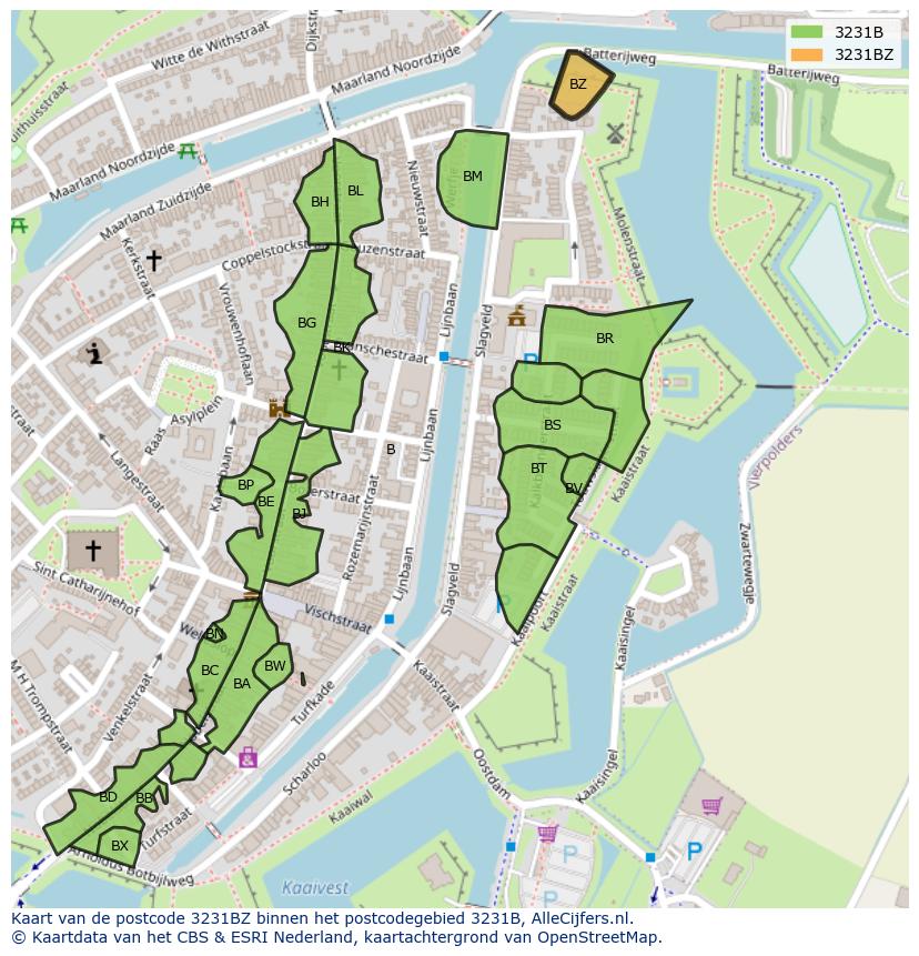 Afbeelding van het postcodegebied 3231 BZ op de kaart.