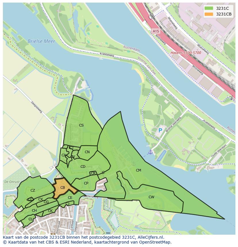 Afbeelding van het postcodegebied 3231 CB op de kaart.