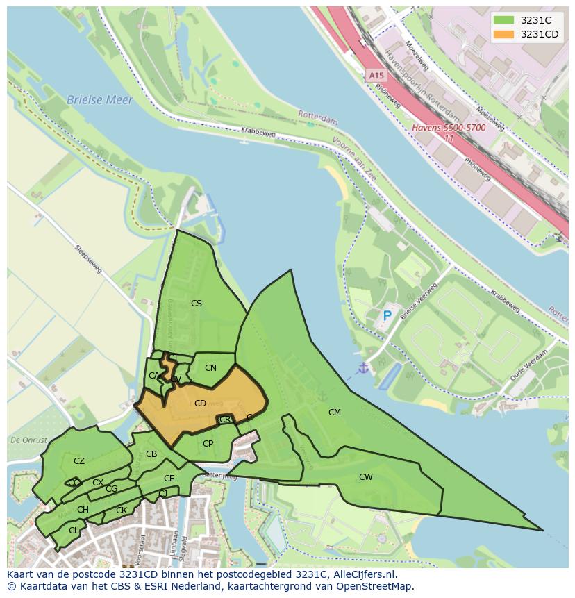 Afbeelding van het postcodegebied 3231 CD op de kaart.