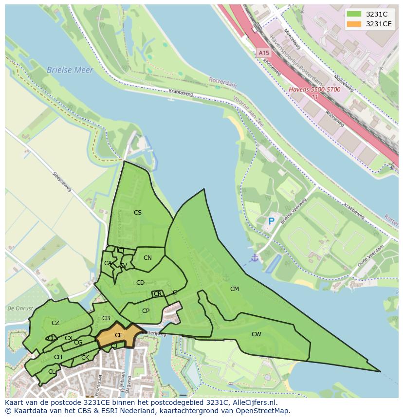 Afbeelding van het postcodegebied 3231 CE op de kaart.