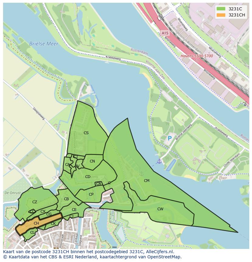 Afbeelding van het postcodegebied 3231 CH op de kaart.