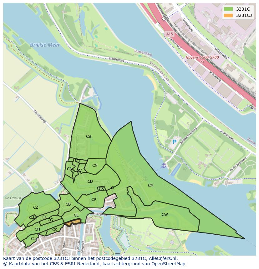 Afbeelding van het postcodegebied 3231 CJ op de kaart.