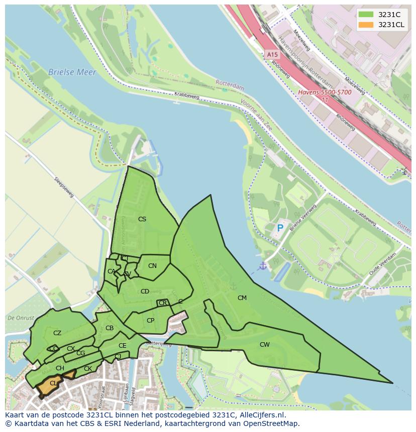 Afbeelding van het postcodegebied 3231 CL op de kaart.